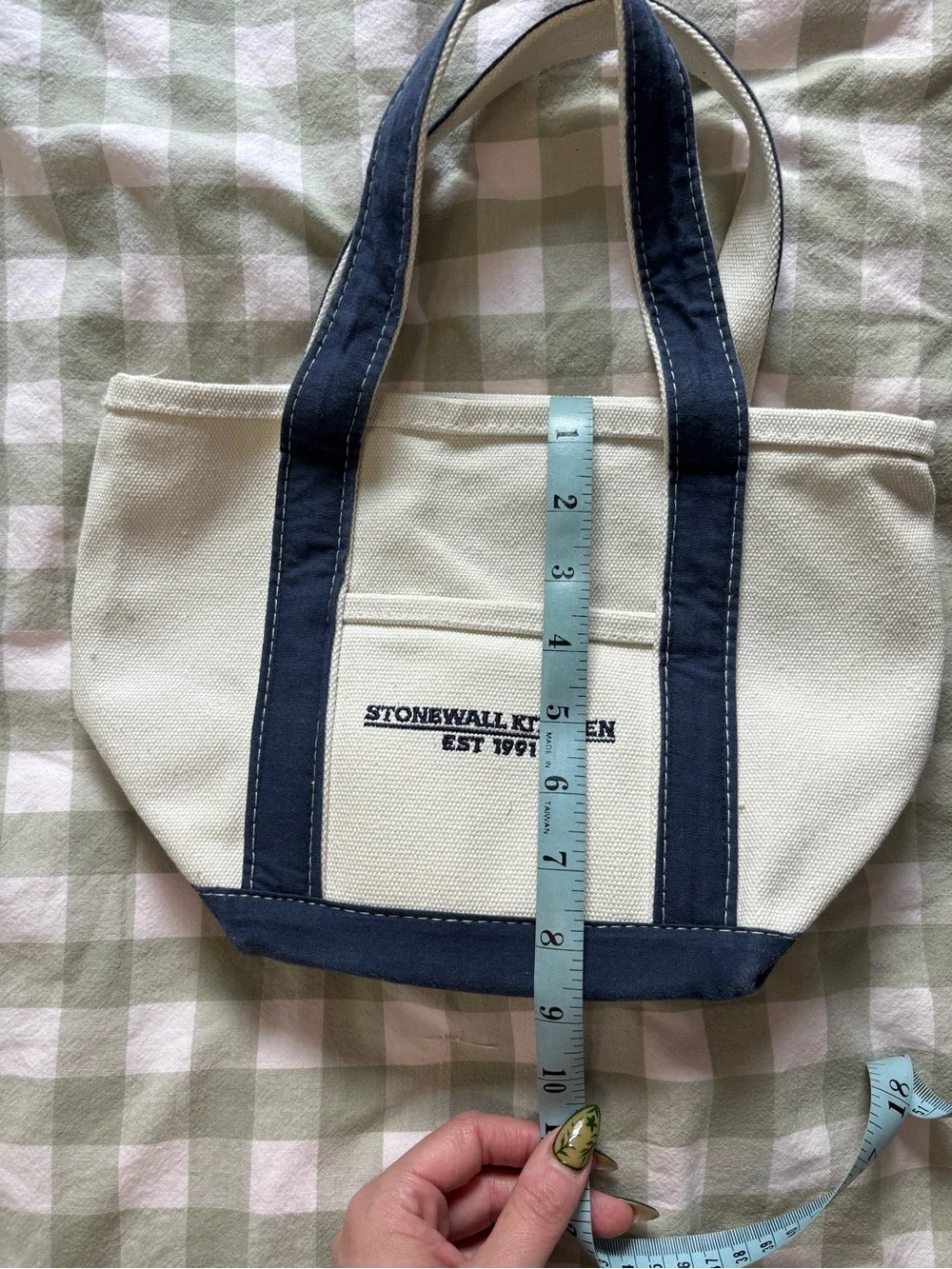 Mini Stonewall Kitchen Small Canvas Tote in Cream and Navy